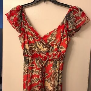 DVF red and cream silk chiffon dress size 2.
